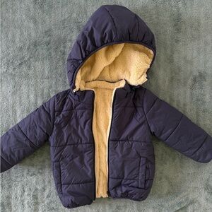 Navy Hooded Puffer Jacket with Fleece Lining 3-4 years